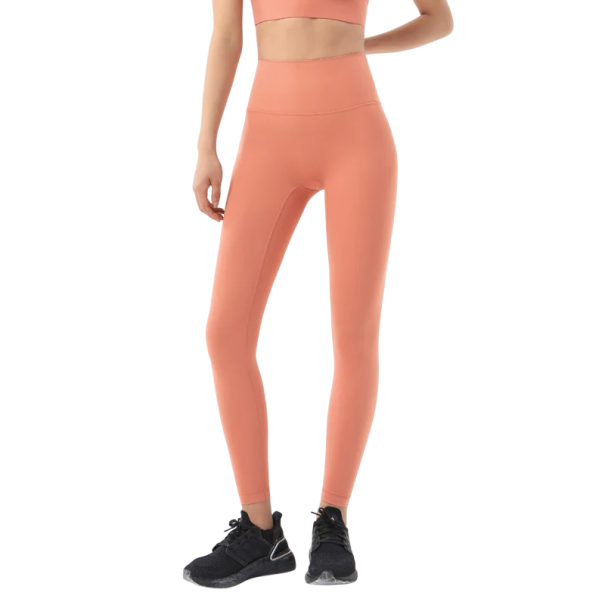 Högmidjade gymleggings Elastiska, andningsbara byxor Osynlig ficka i midjan Absorberande material Lyftande effekt ljusorange L