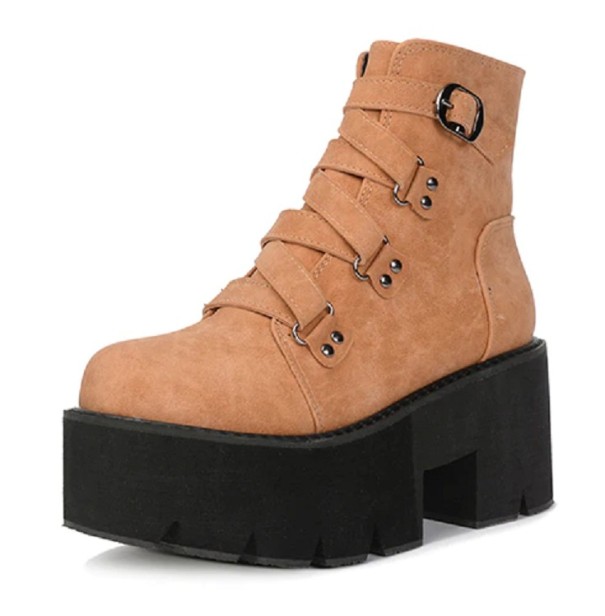 Hohe Plateau-Stiefeletten für Damen J1100 braun 38