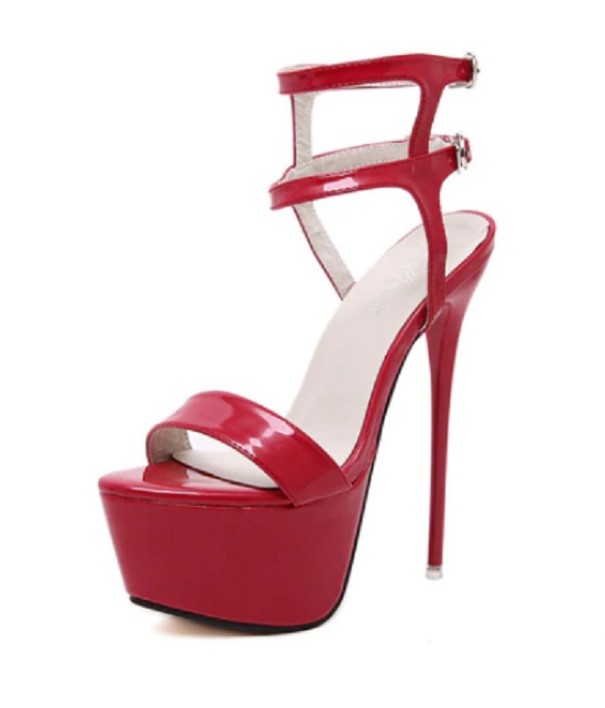Hohe Plateausandalen für Damen rot 35