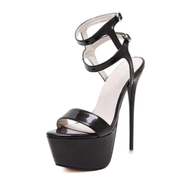 Hohe Plateausandalen für Damen schwarz 38