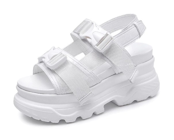 Hohe Plateausandalen für Damen weiß 40