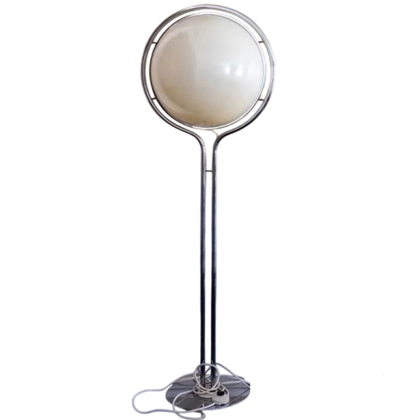 Hohe Stehlampe mit kugelförmigem Schirm, 120 x 40 cm, kaltes weißes Licht, Metallkonstruktion, silber, für Büro und Wohnzimmer