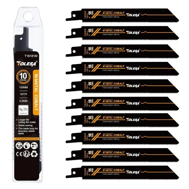 Hojas de sierra set de 10 unidades 150 mm Hojas de sierra bimetálicas Dientes finos 18 TPI Hojas de repuesto para corte preciso 1
