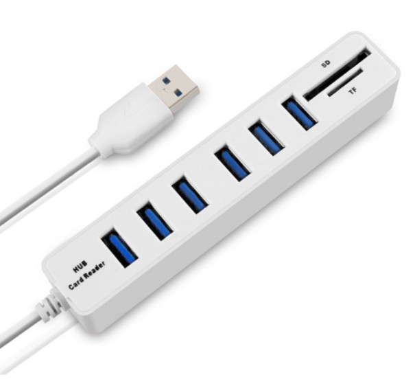 Højhastigheds USB HUB 2 i 1 SD-kortlæser J1641 hvid