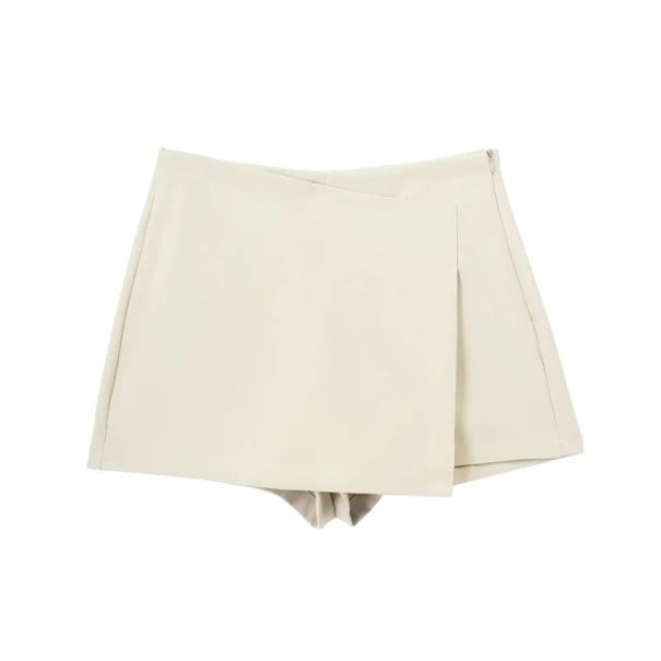 Højtaljet mini asymmetrisk nederdel til kvinder Elegant kort nederdel til byen Stilfuld nederdel til fest Moderne streetwear-mode cremefarvet XS