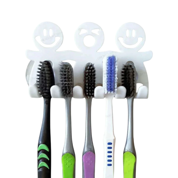 Holder for 5 Toothbrushes with Suction Cups 11.5 x 6.8 cm Plastic Bathroom Organiser Character Design Wall-Mounted Toothbrush Stand 1
