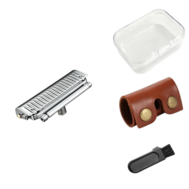 Holicí fej 4,7 x 1,9 cm M5 0,4 cm Roller Dvojosztott fél penge Univerzális pótfej bőr tokban ezüst