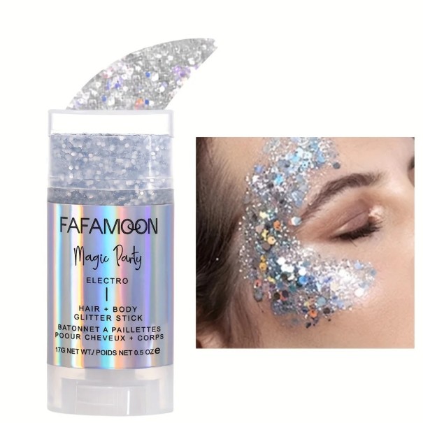 Holografické trblietky v tyčinke 8,4 x 3,5 cm Trblietavá tyčinka na tvár telo aj vlasy Rozjasňujúci holografický lesk make-up strieborná