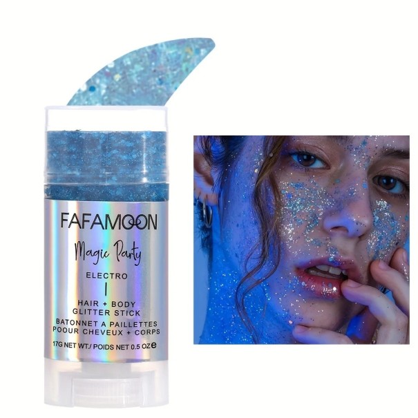 Holografické třpytky v tyčince 8,4 x 3,5 cm Třpytivá tyčinka na obličej tělo i vlasy Rozjasňující holografický lesk make-up modrá