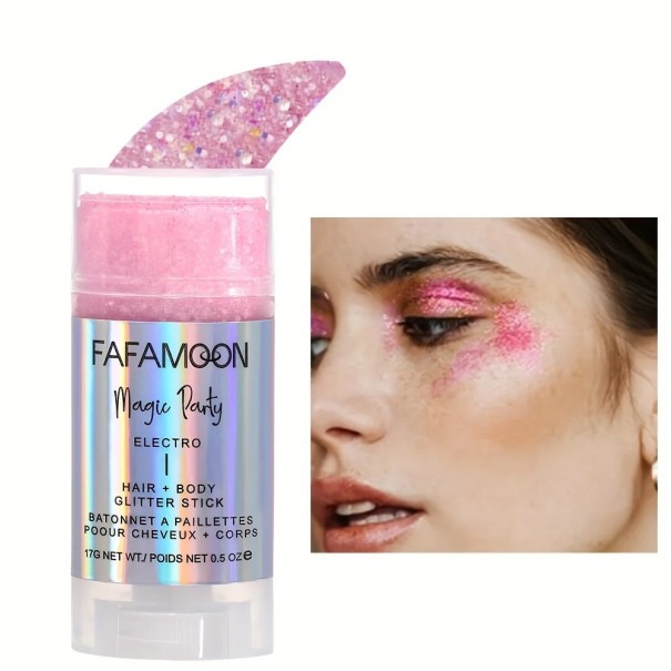 Holografické třpytky v tyčince 8,4 x 3,5 cm Třpytivá tyčinka na obličej tělo i vlasy Rozjasňující holografický lesk make-up růžová