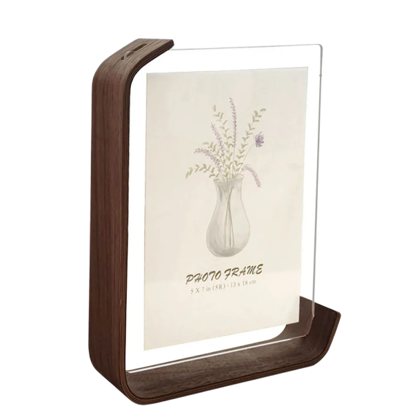 Holz-Fotorahmen beidseitig 12,8 x 17,8 cm Holz und Acryl braun und beige stehender Fotorahmen Dekoration braun