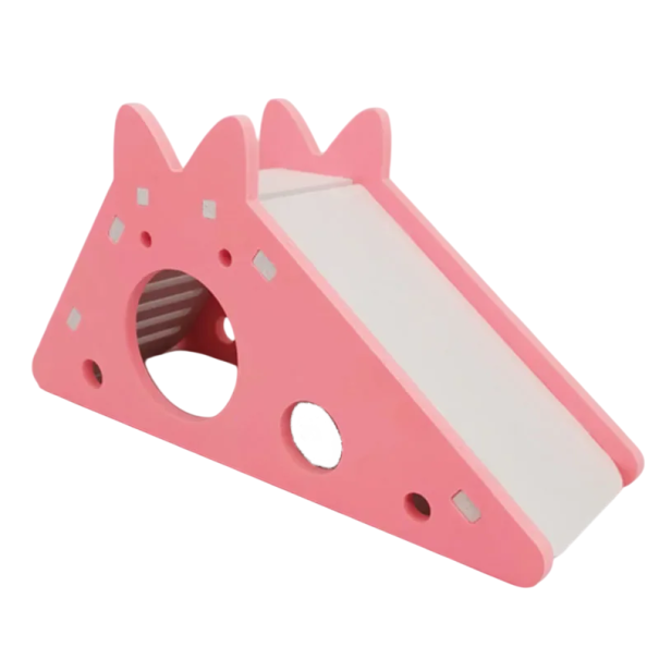 Holzhaus für Nager 18,7 x 7 x 9,7 cm mit einer Öffnung von 4,5 cm Minihaus mit Rutsche für Hamster, Mäuse, Meerschweinchen, natürliches Haus für den Käfig rosa