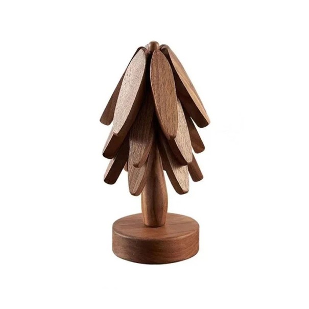 Holzisolierunterlage 10x10x22,5 cm Weihnachtsbaumständer dekoratives hitzebeständiges Untersetzer gegen Verbrennungen Blumentopf dunkelbraun