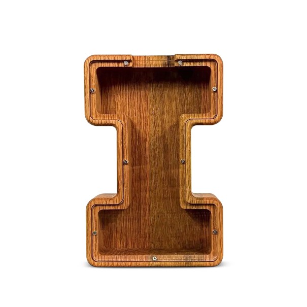 Holzspardose Transparente Aufbewahrungsbox für Münzen Form des Buchstabens I Dekorativer Sparbox für den Innenbereich 1