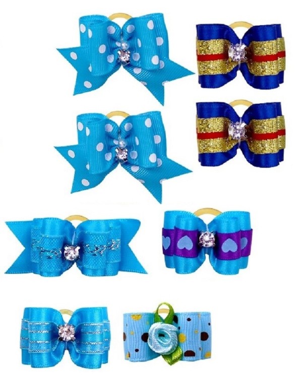 Honden elastiekjes met strik 10 stuks blauw
