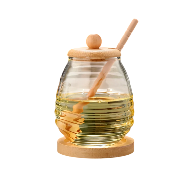 Honigglas 400 ml mit Deckel und Honiglöffel transparente Dose für Honig mit Ständer für den Hausgebrauch in der Küche 1