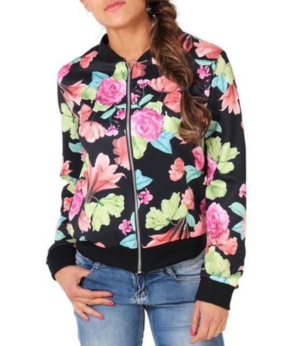 Hoogwaardige dames lente/herfstjas met bloemenpatroon J704 L 3