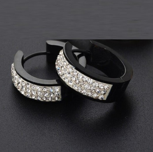 Hoop Earrings with Zircons G1512 black 9 mm
