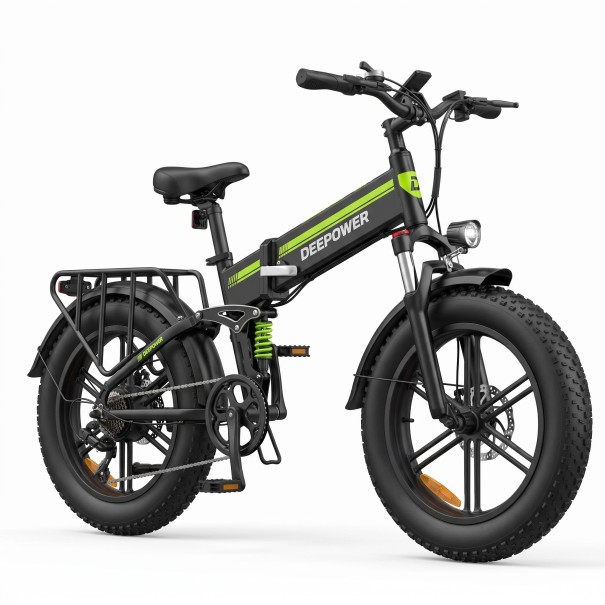 Hopfällbar elcykel DEEPOWER H20Pro Motor 110 Nm Batteri LG 48 V 25 Ah 7 växlar Fat bike Räckvidd 70–80 km Svart-grön För terräng och stad 1