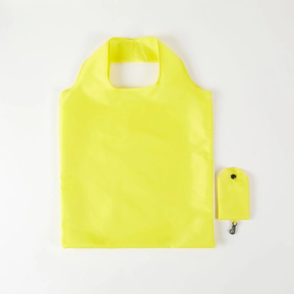 Hopfällbar shoppingkasse 38 x 58 cm Färgglad polyesterkasse Återanvändbar kasse med karbinhake Kompakt fickkasse gul