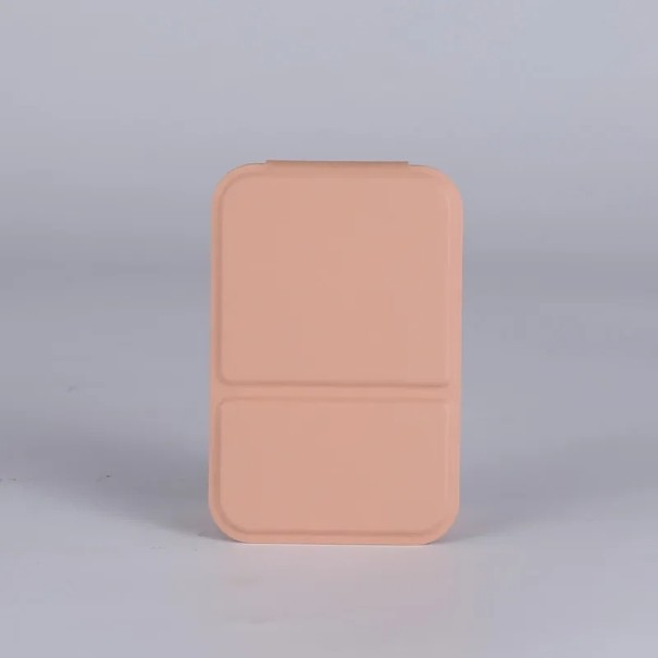 Hopfällbar sminkspegel 10,8 × 7 cm PU-läder kompakt sminkspegel bordsspegel liten bärbar resespegel färgglad spegel laxfärgad
