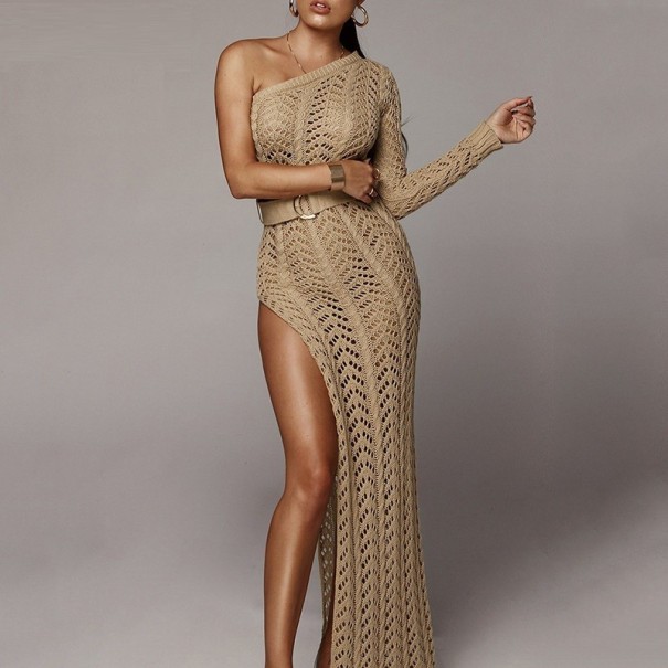 Horgolt ruha khaki S