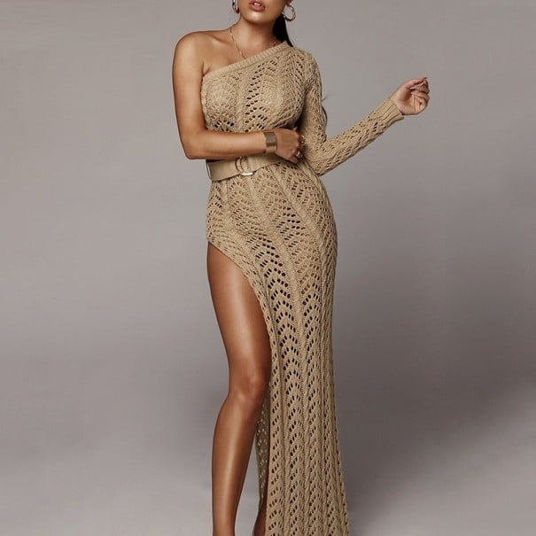 Horgolt ruha khaki M