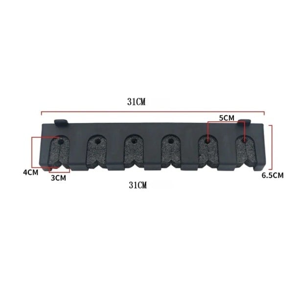 Horizontale wandhouder voor vissershengels 6 posities 31 × 6,5 cm met schuimvulling zwarte standaard voor het organiseren van hengels 1