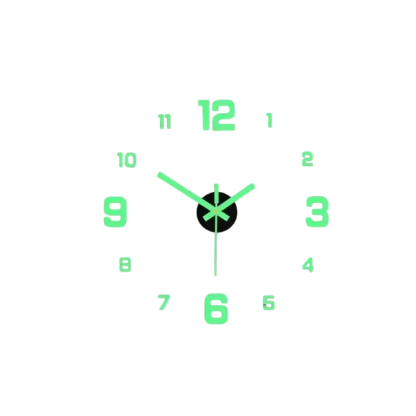 Horloge murale autocollante 3D en acrylique Design moderne Variantes lumineuses et colorées Sans cadre Mécanisme silencieux Convient au salon et au bureau vert