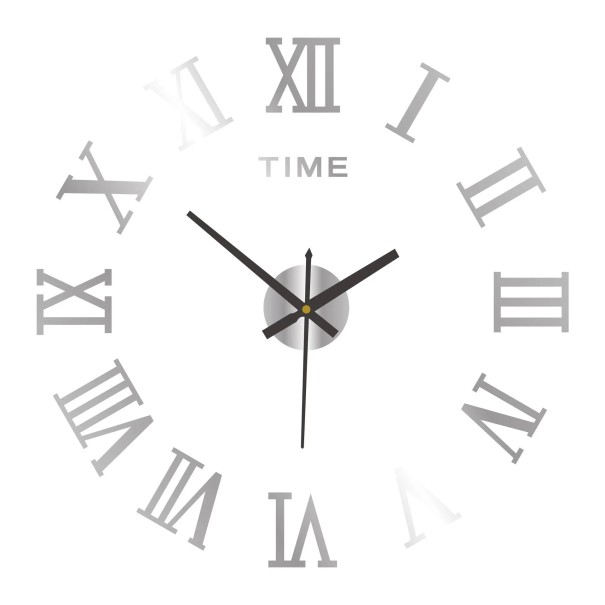 Horloge murale autocollante avec chiffres romains 40 cm design acrylique 3D Décoration moderne Effet miroir Couleur noire Aspect élégant argenté