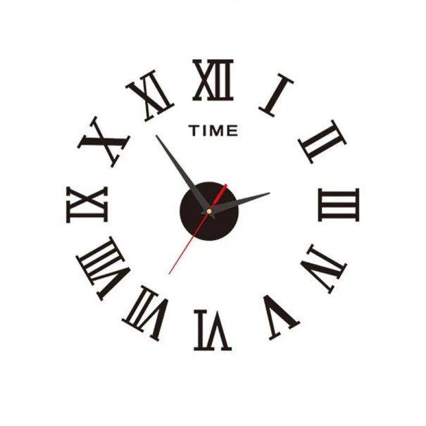 Horloge murale autocollante avec chiffres romains 40 cm design acrylique 3D Décoration moderne Effet miroir Couleur noire Aspect élégant noir