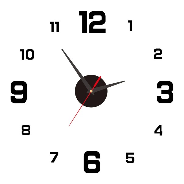 Horloge murale sans cadre 3D noire Chiffres en acrylique Fonctionnement silencieux Convient pour le mur Salon Chambre Cuisine Style vintage noir