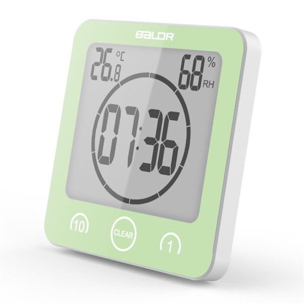 Horloge numérique de salle de bain avec ventouse vert clair