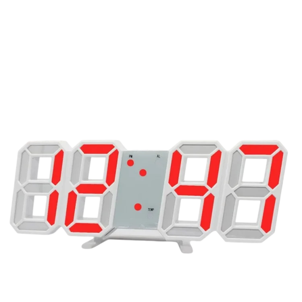 Horloge numérique LED 3D 16 cm Cadre blanc Écran couleur Bureau et mural Calendrier Luminosité 3 niveaux Mémoire de l'heure 12/24H Alimentation USB rouge