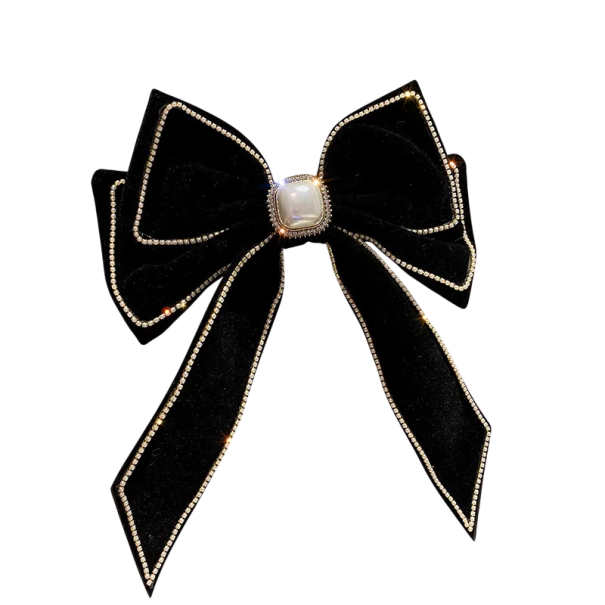 Horquilla de cabello Gran lazo largo Adornado con piedras Elemento central decorativo Accesorio de cabello elegante para mujeres y niñas negro