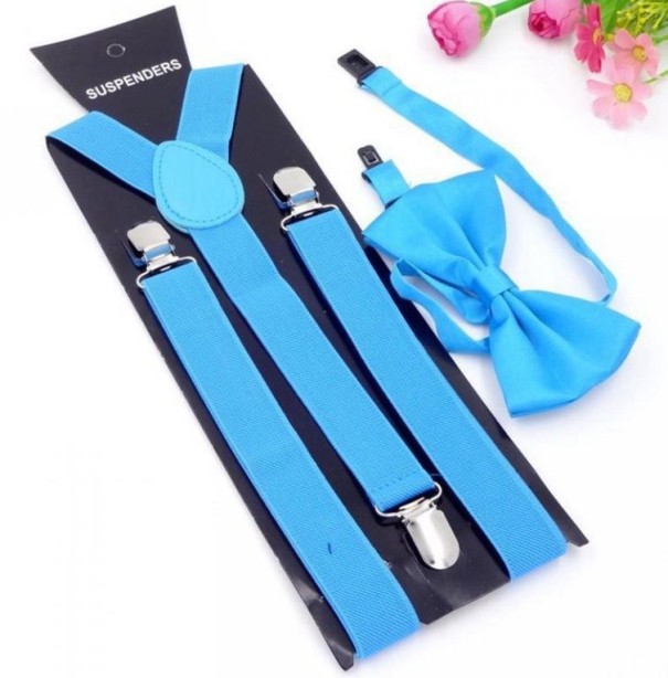 Hosenträger und Fliege UNISEX hellblau