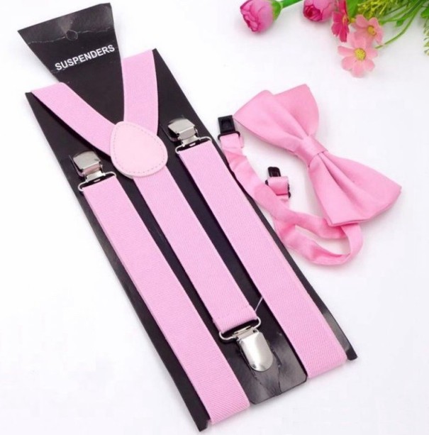 Hosenträger und Fliege UNISEX rosa