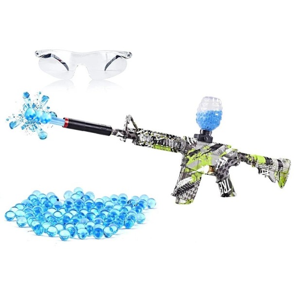 Hosszú elektromos Airsoft pisztoly 3000 gélgolyós golyóval Gyermek fegyver védőgolyókkal USB töltési hatótáv 15 m gyerekeknek és felnőtteknek zöld