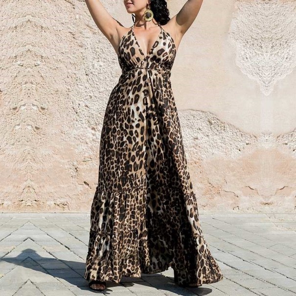 Hosszú leopárd ruha barna XL