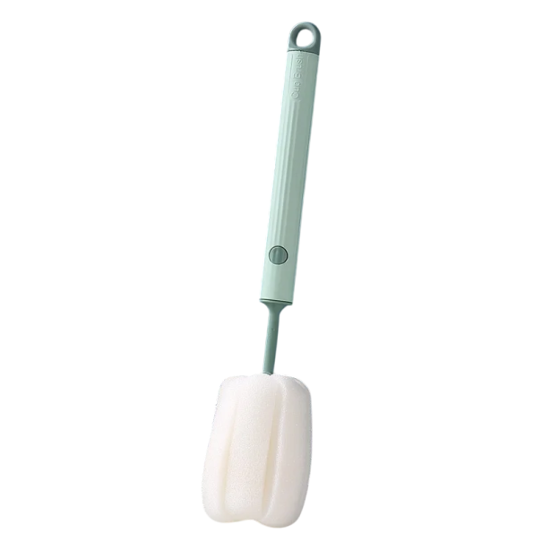 Houbový kartáč na mytí hrnků a lahví 27 cm Dlouhá rukojeť 8 x 5 cm Houba PP Materiál Kartáč na sklenice termosky kojenecké láhve zelená