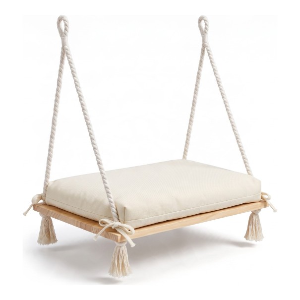 Houpací plošina pour chats sur fenêtre 45 x 35 cm Avec 4 ventouses sans perçage Planche en bois sur cordes Avec coussin Hamac suspendu blanc 1