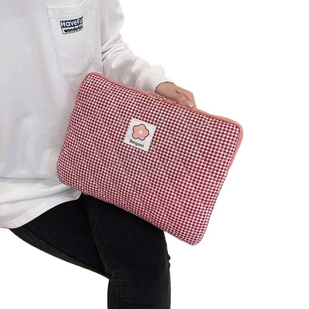 Housse à carreaux pour MacBook et iPad 12,9 - 13,3 pouces, 33 x 24 cm rouge