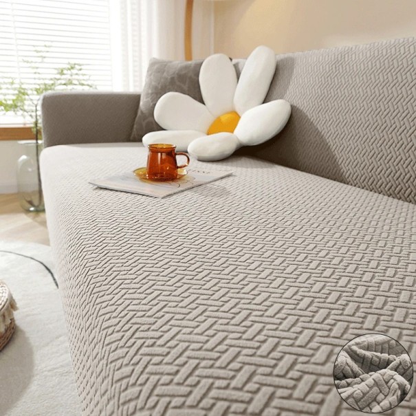 Housse de canapé élastique colorée 145-180 cm Housse Jacquard pour salon deux places antidérapante lavable beige
