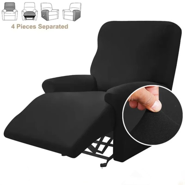 Housse de chaise de relaxation colorée 4 pièces en matériau lisse et élastique noir