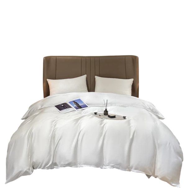 Housse de couette 150 x 200 cm en soie de mûrier Housse de couette unie et lisse Matière agréable et respirante blanc