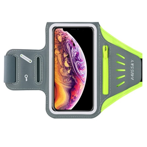 Housse de course pour téléphone avec film tactile, poche zippée, support pour clé, étui de sport pour bras pour la course et le fitness vert