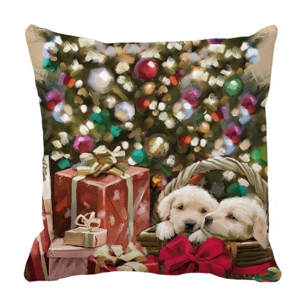 Housse de coussin de Noël chiots 1