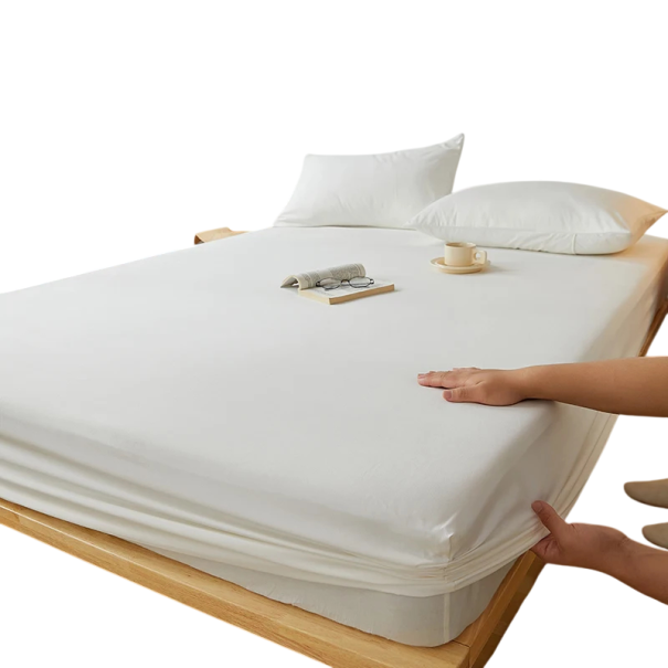Housse de matelas 150 x 190 x 30 cm Housse élastique en coton polyester Antidérapante avec élastique tout autour Unicolore blanc