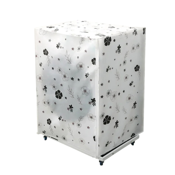 Housse de protection pour machine à laver 62 x 55 x 86 cm Fleurs noir et blanc Housse blanche et transparente à zip pour machine à laver à chargement 1