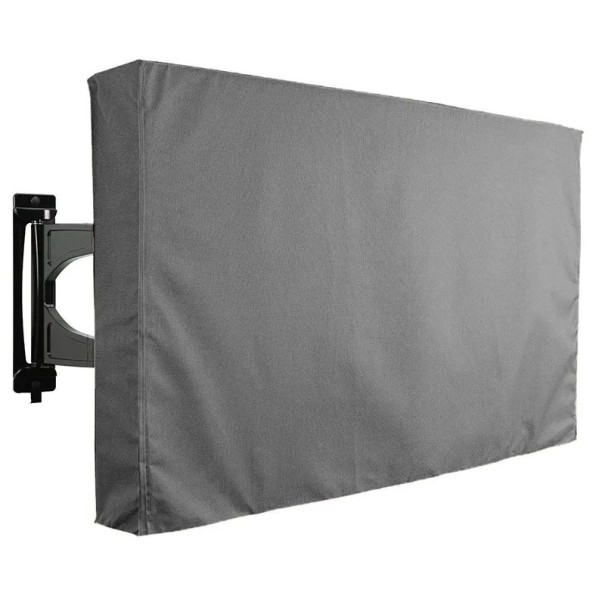 Housse de protection pour TV de 30 à 32 pouces Couverture intérieure et extérieure avec poche pour télécommande Rabats arrière et velcro Résistant à la poussière gris